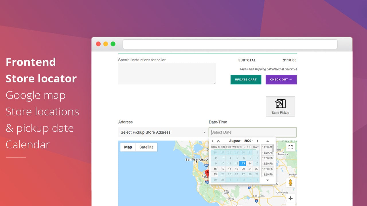 Store pickup frontend cart page pickup date and time option