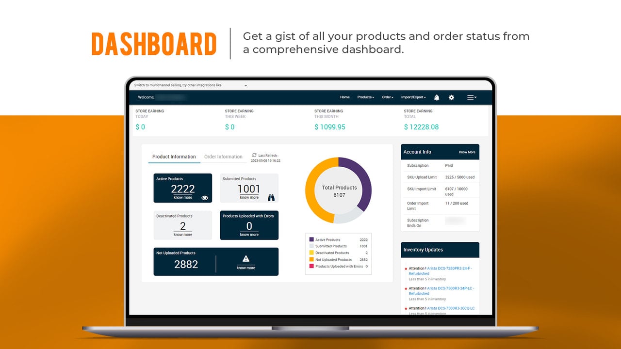 Dashboard of Newegg Ca Connector