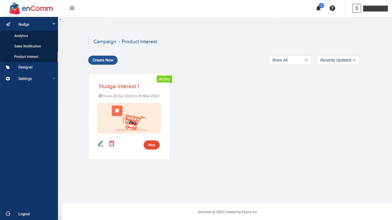 Shows how to create a new Product Interest Campaign