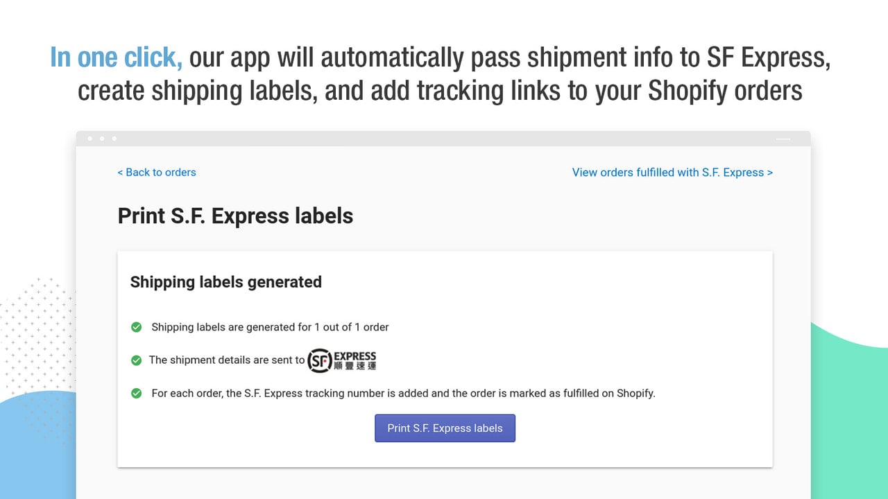 Create shipping labels and add tracking numbers in one click