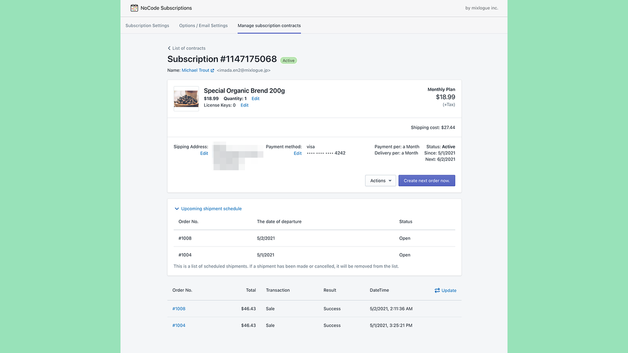 Display contract information