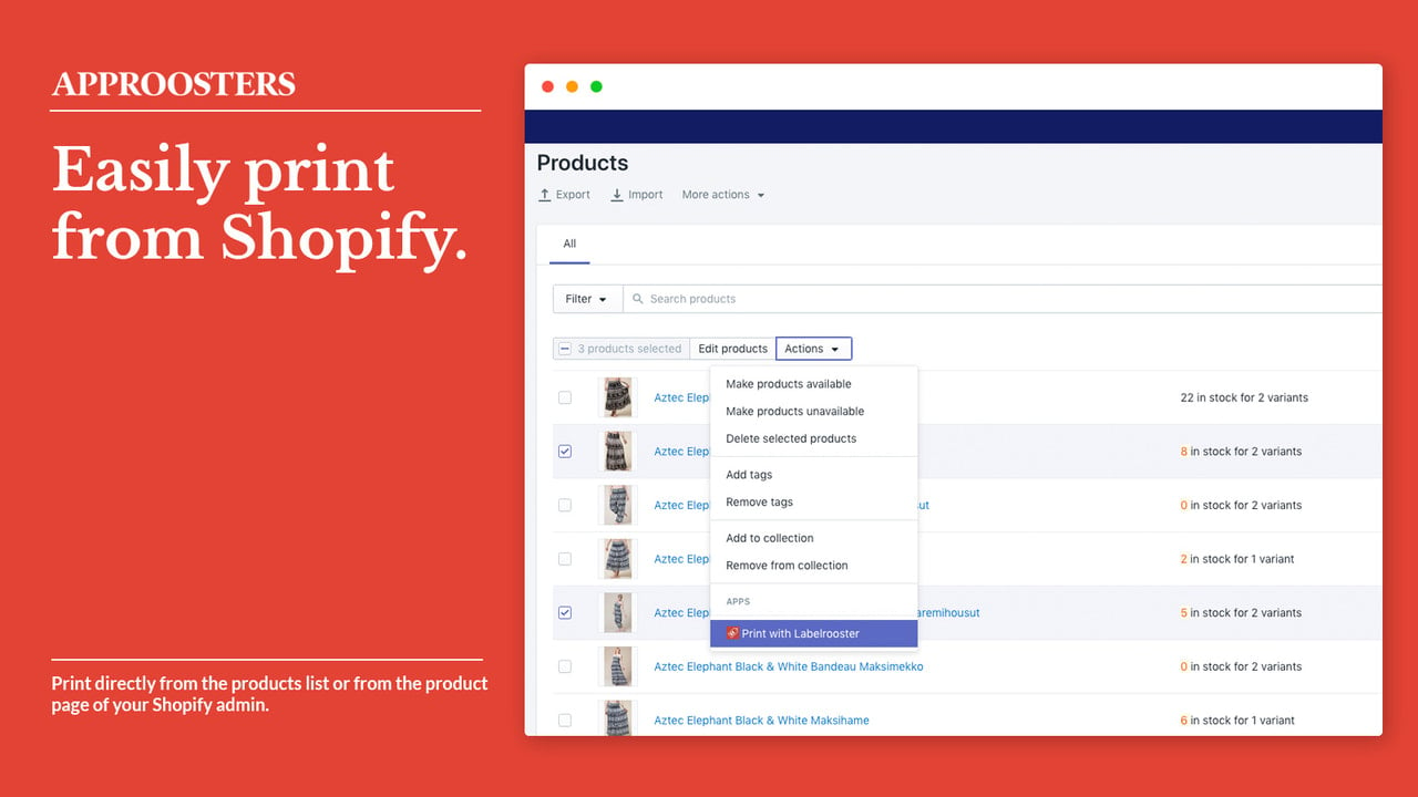 Easily print products from Shopify