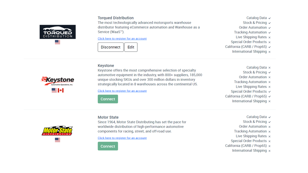 Connect your store to multiple warehouse distributors and brands