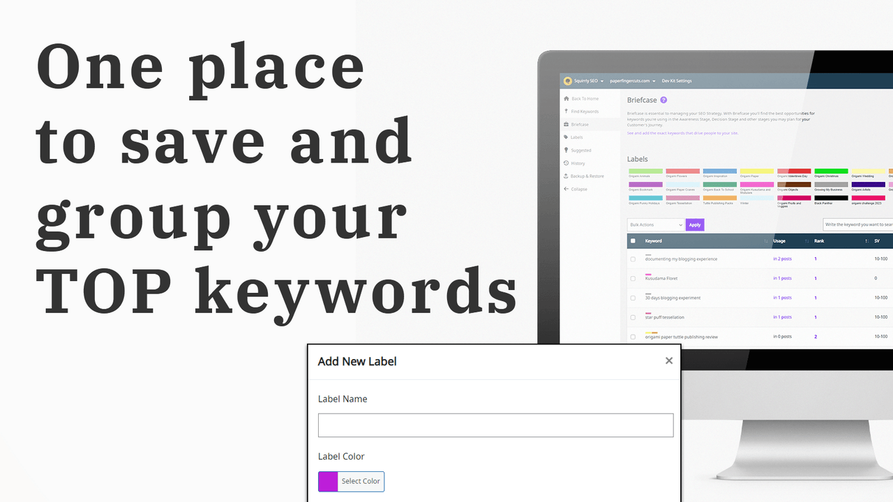 Manage keywords Briefcase Feature customer journey