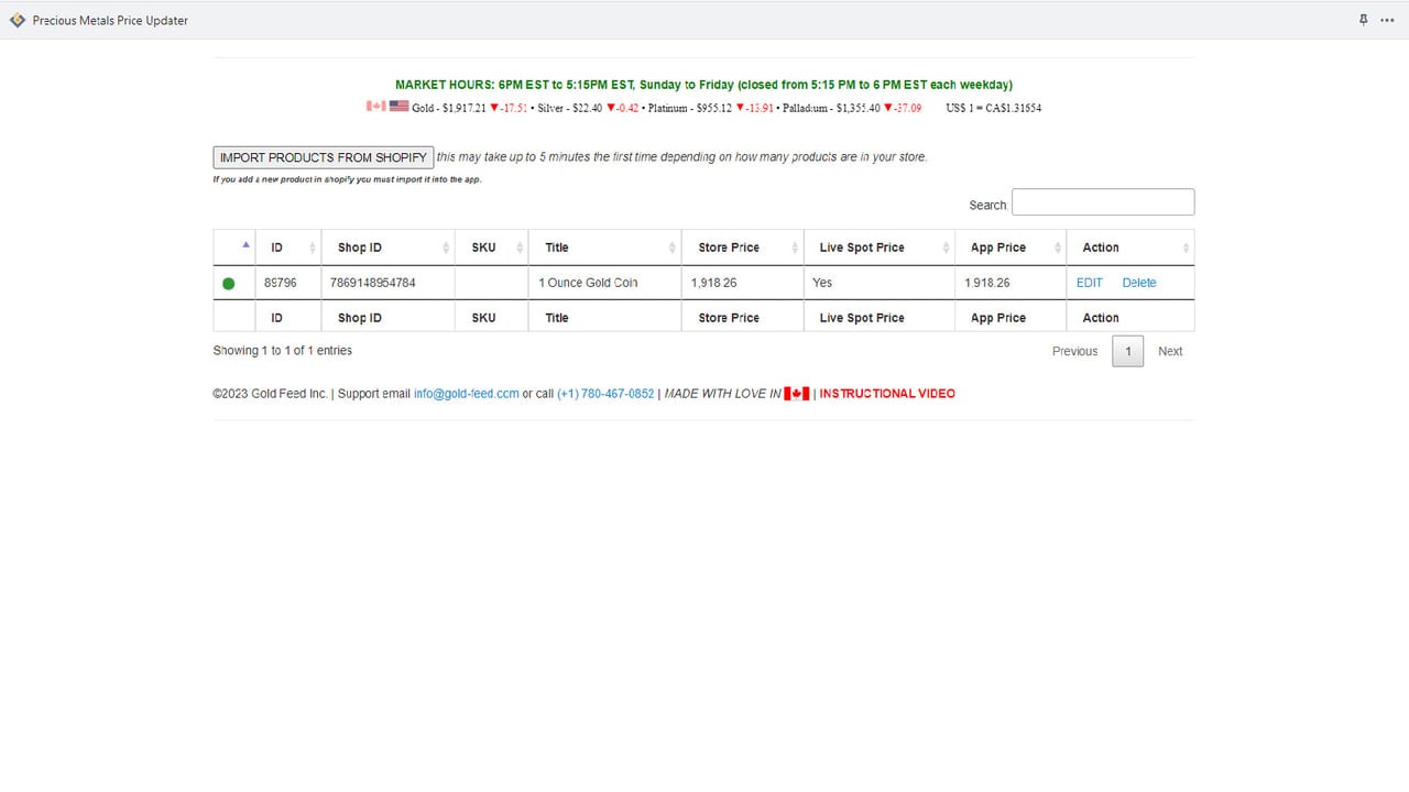 List of products after integrating spot configuration & markup.