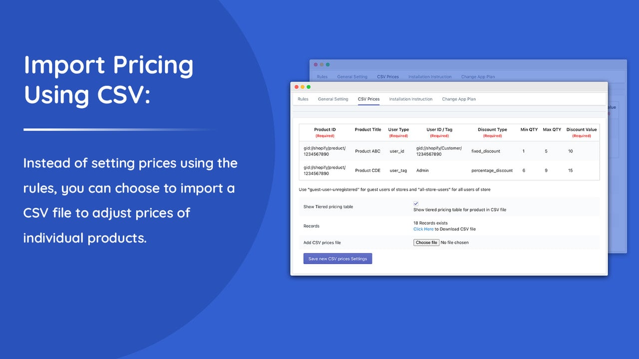 Import pricing discounts using CSV file