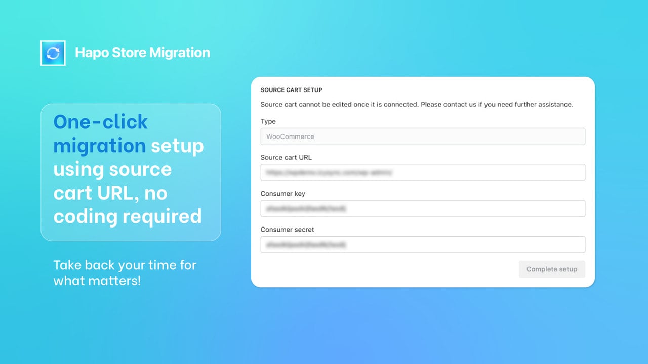 One-click store migration setup using source cart URL