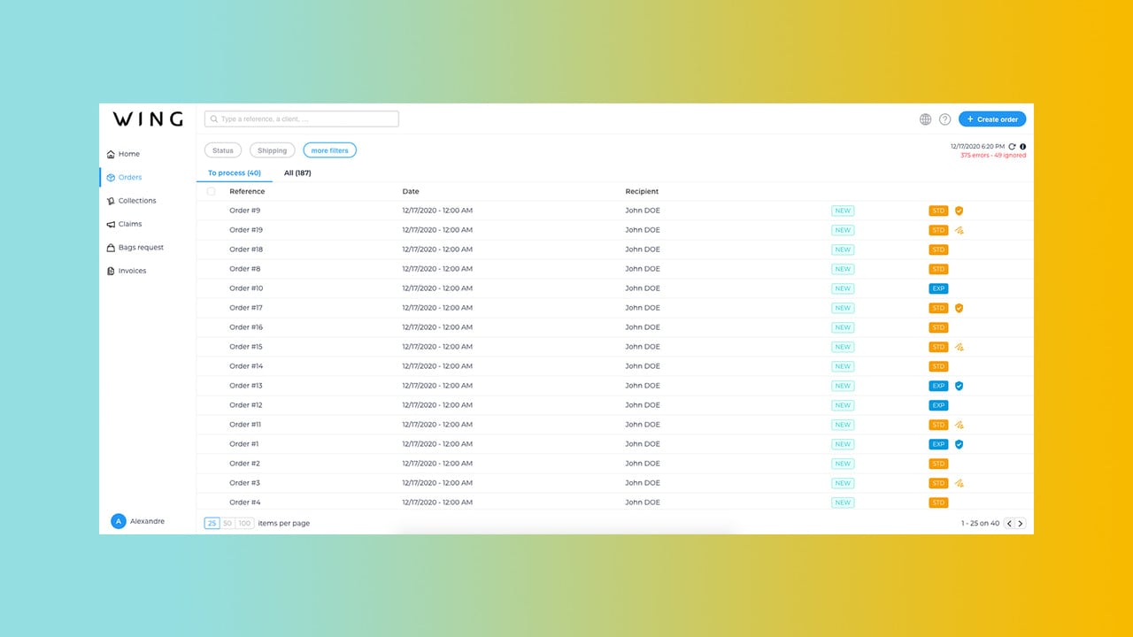 Wing platform - Manage your orders