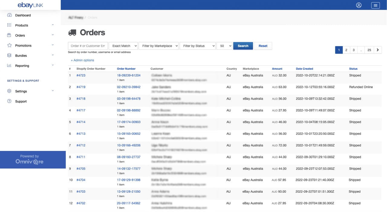 Orders sent to Shopify for fulfilment, tracking updated on eBay