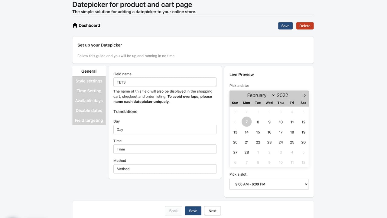 Date Picker - Setup view