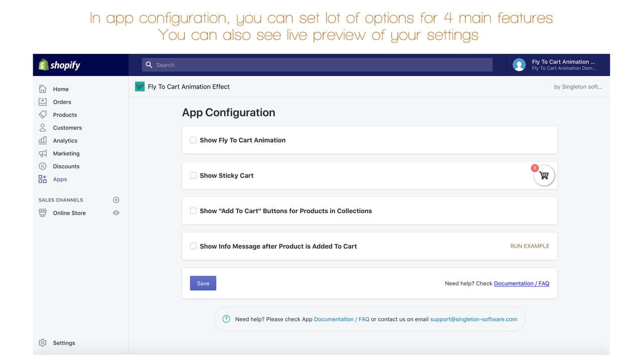 In app configuration you can set lot of options