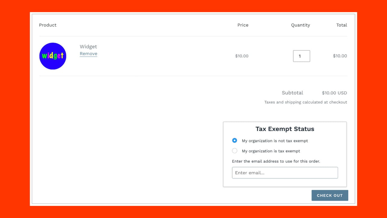 Tax Exempt Checkout widget appearing on Cart page