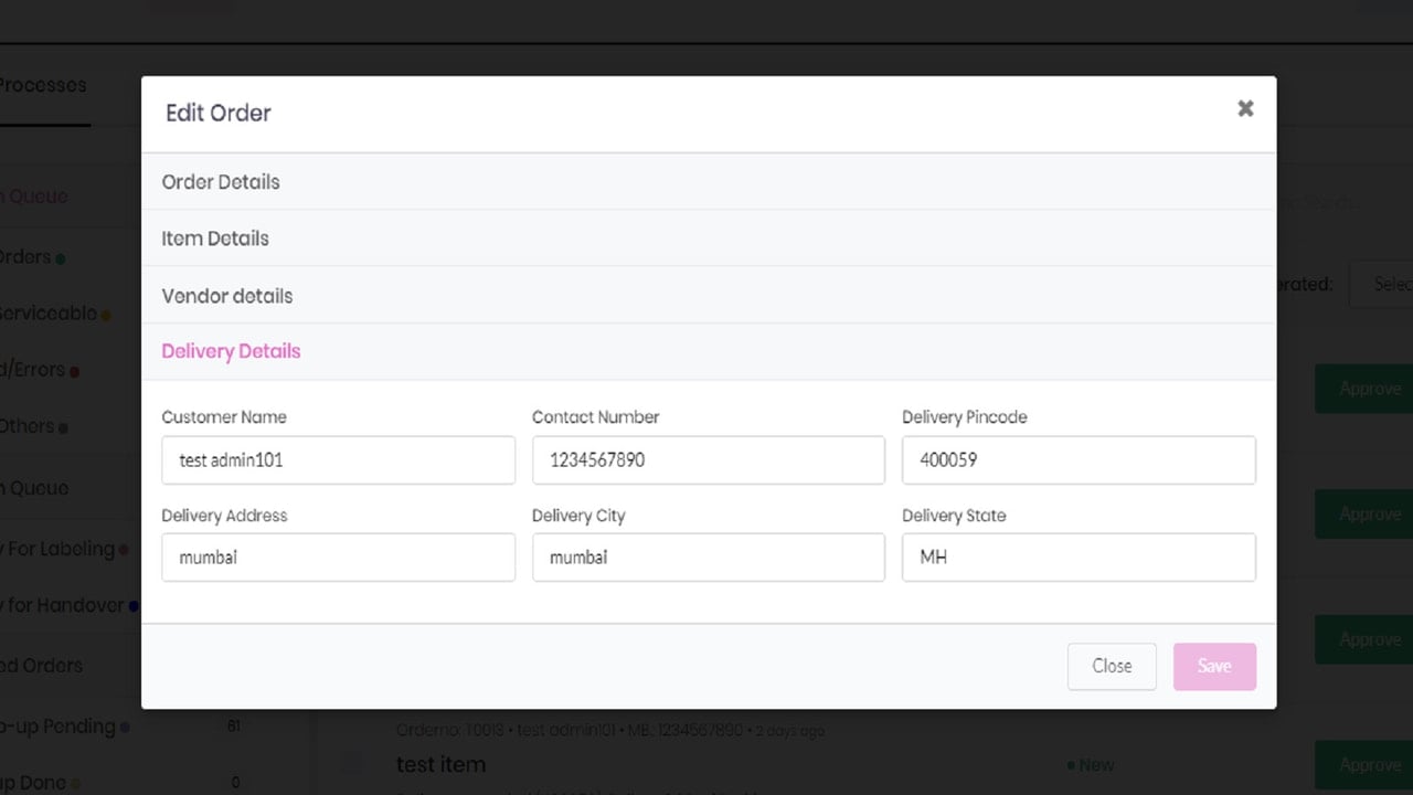 Edit Order details for any correction on real-time basis