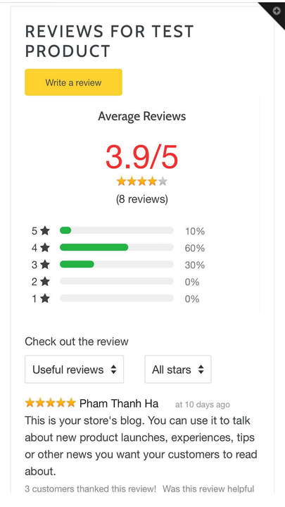 Reviews on product page