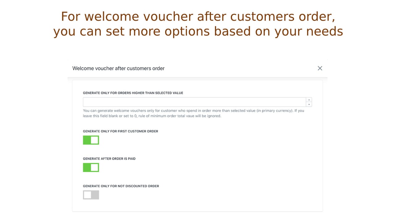 Additional options for welcome voucher after customers order