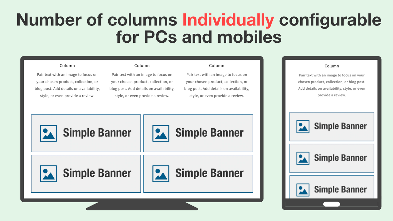 Number of columns Individually configurable for PCs and mobiles