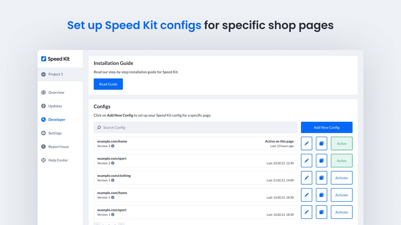 Set up Speed Kit configs for specific shop pages