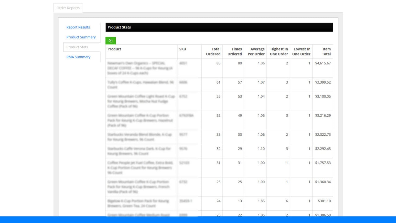 InfiPlex OMS Report Product Stats