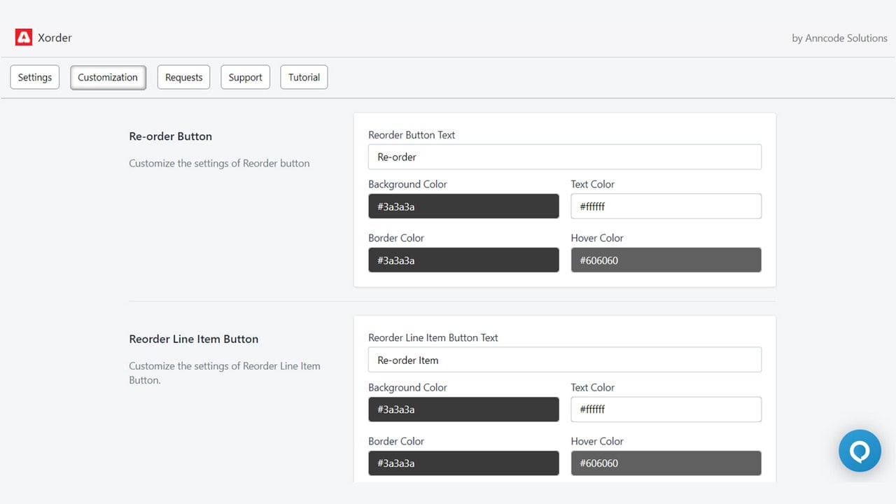 Customisation Page