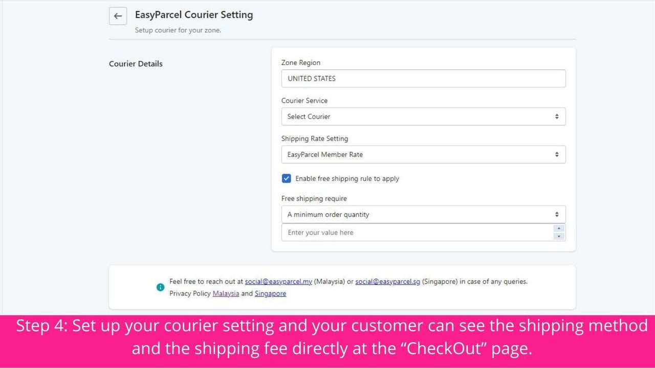 Step 4: Set Up Your Courier Setting