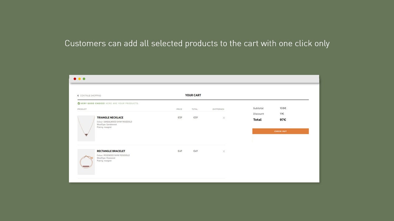 Customer can add all selected product in the cart.