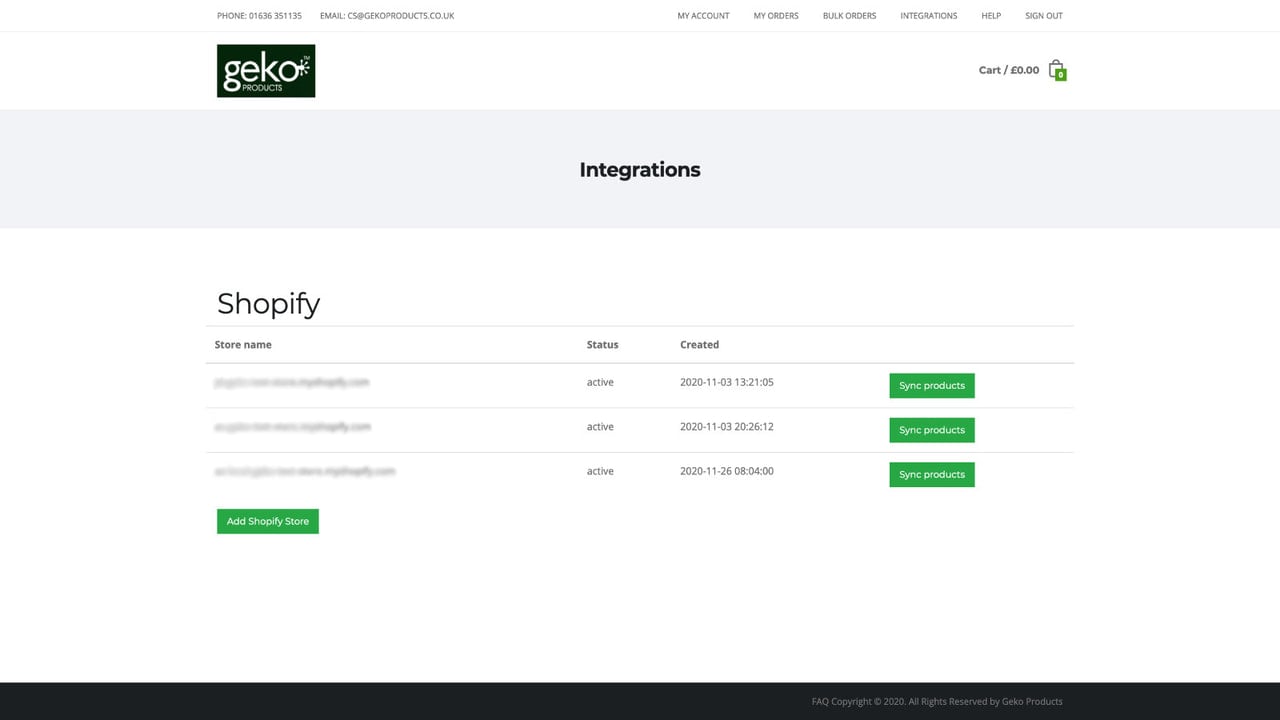 A listing of Shopify stores Synced with Geko Products