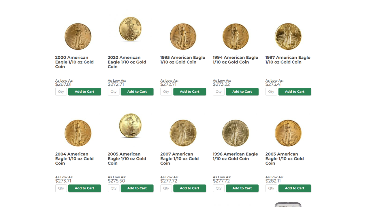 gold coins and bars prices