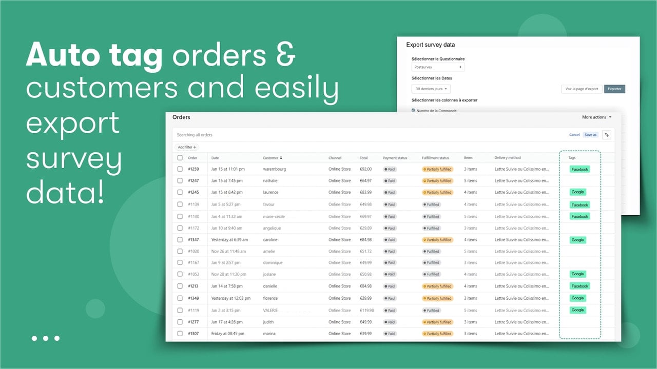 Autotag customers & orders with survey answers