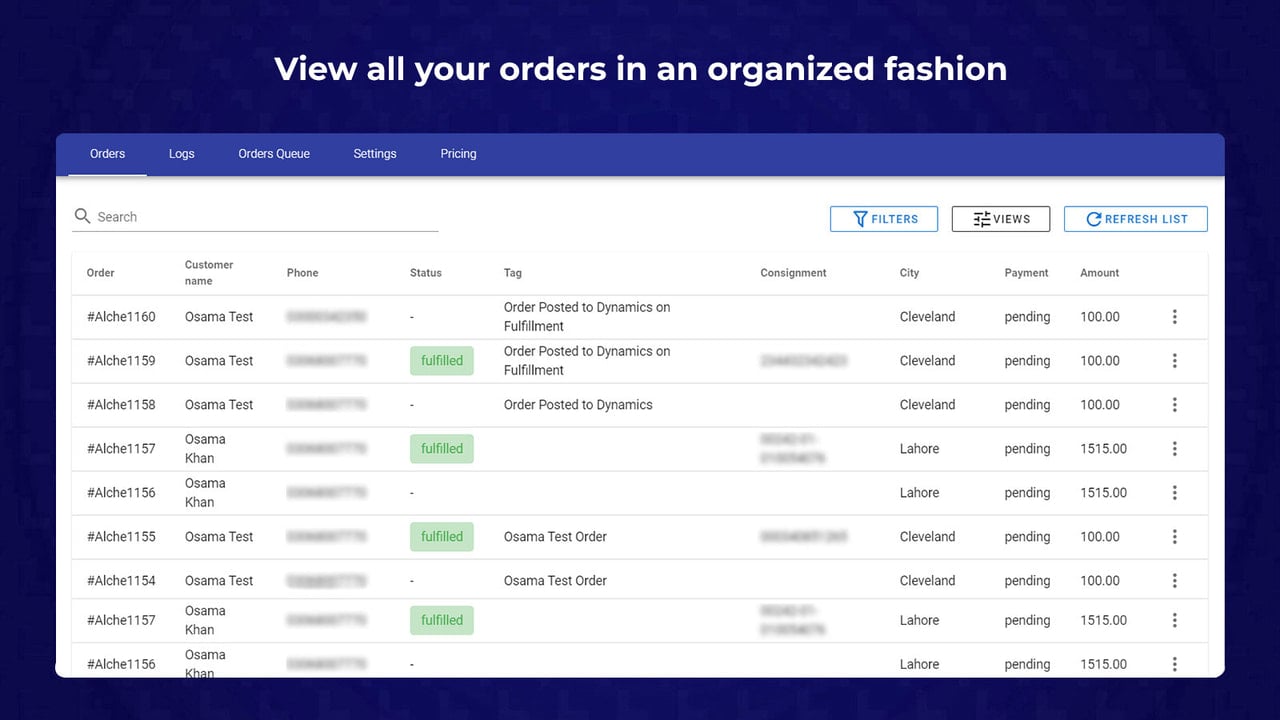 Orders Screen