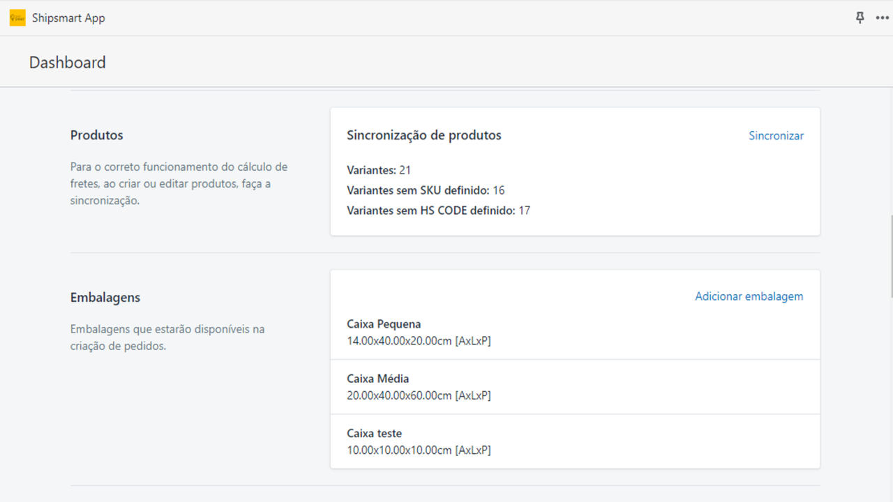 Confira suas caixas e quantos produtos precisam de configuração