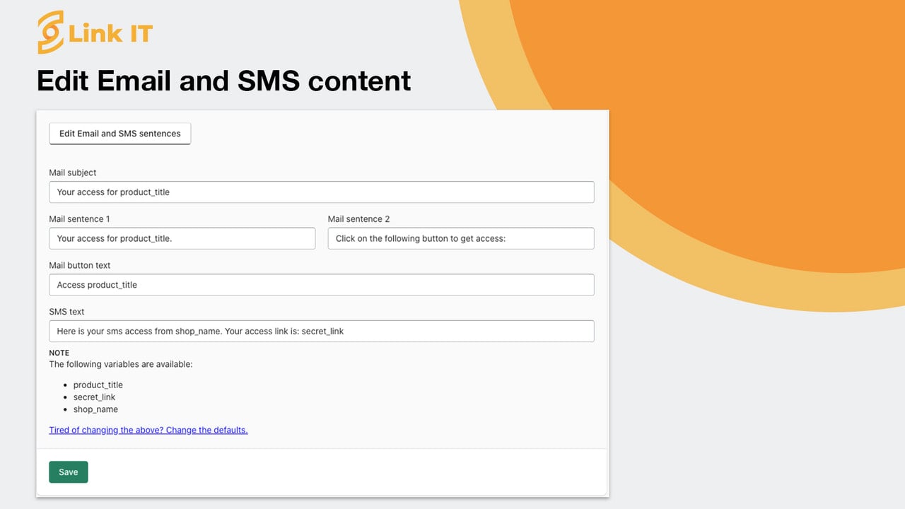 Edit Email and SMS content