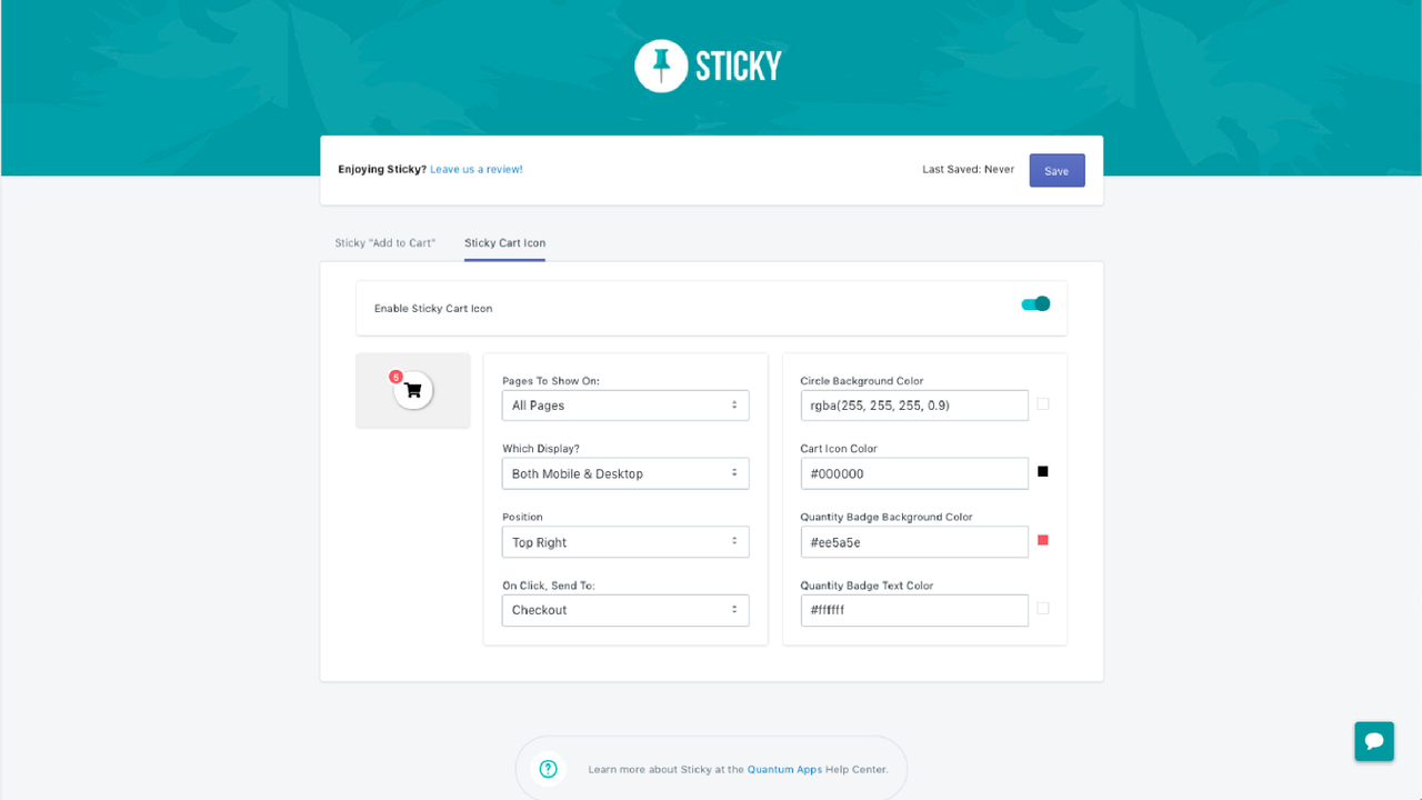 Sticky Floating Icon Admin Page