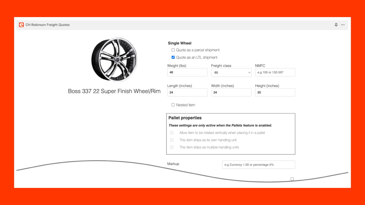 CH Robinson - FreightQuote product settings for Shopify