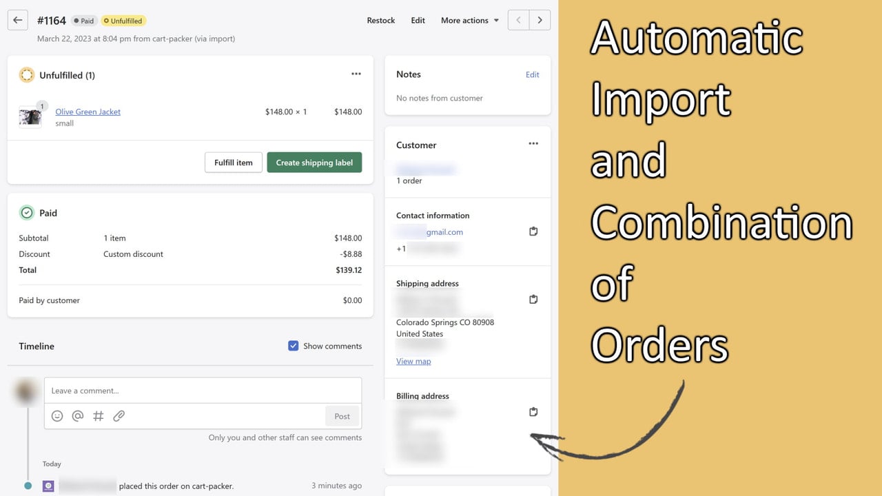 Automatic Import and Combination of Orders.