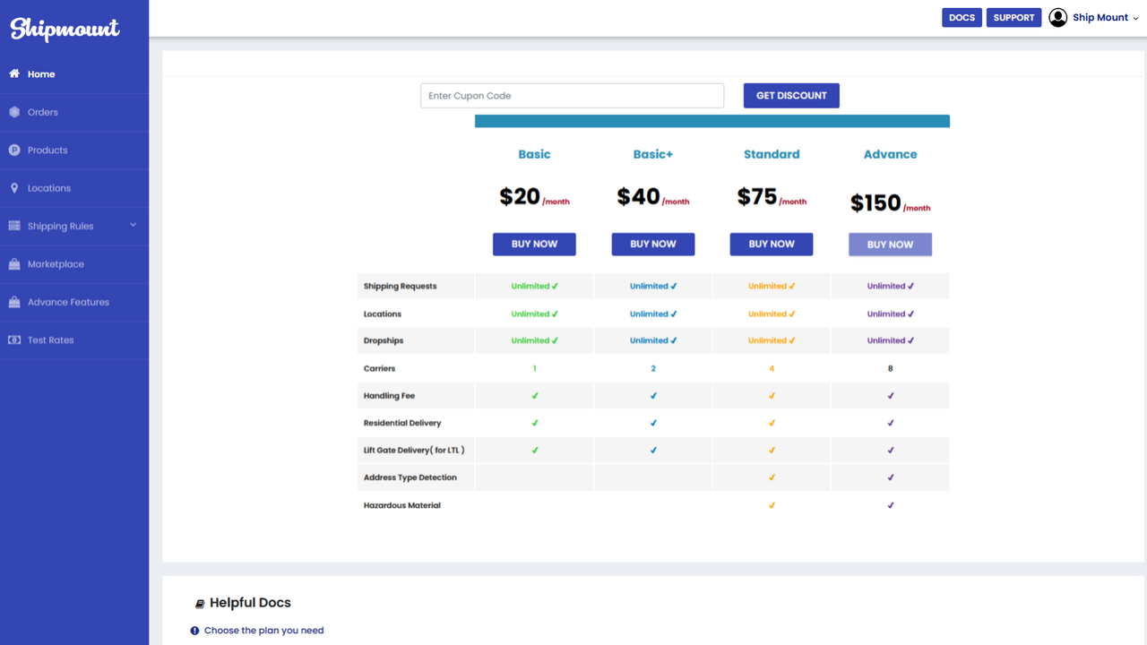 Plans page screenshot