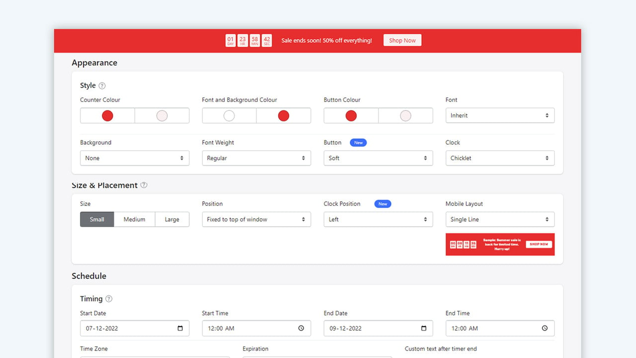Perfect Countdown Sales Timer : Appearance Settings