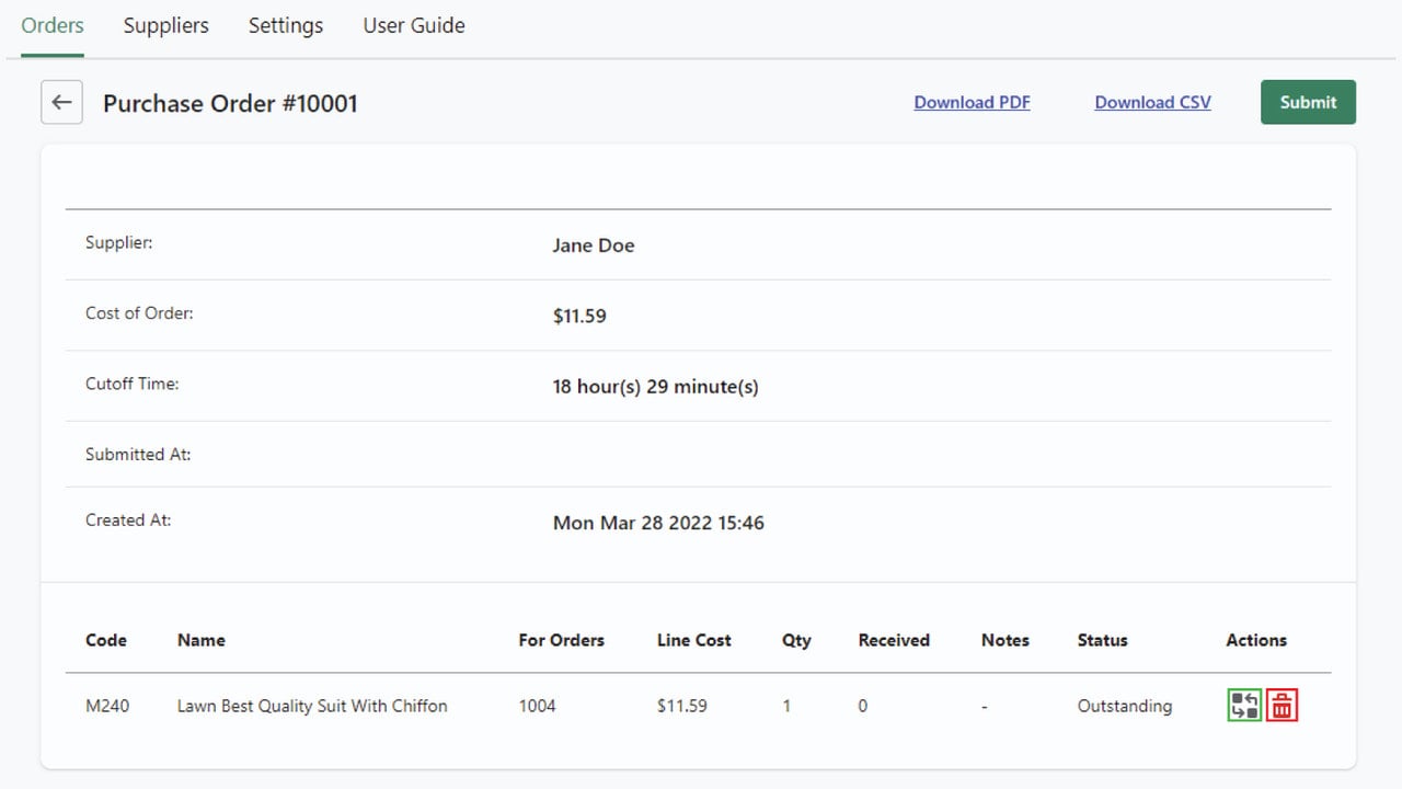 Single Purchase order