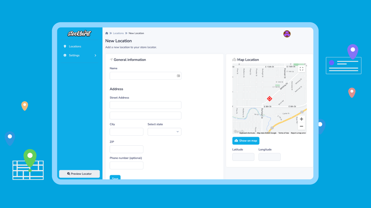 Stockbird allows you to input each location.