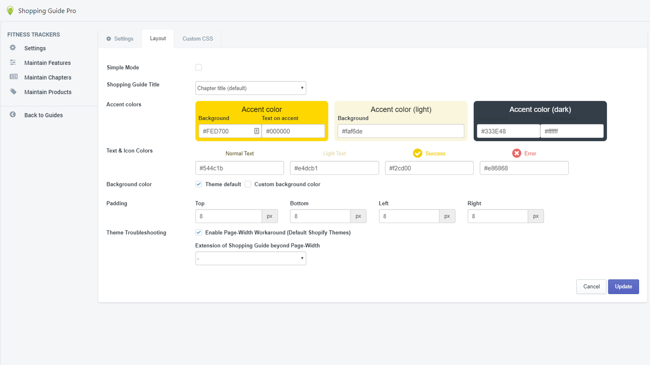 Layout options for shopping guide.