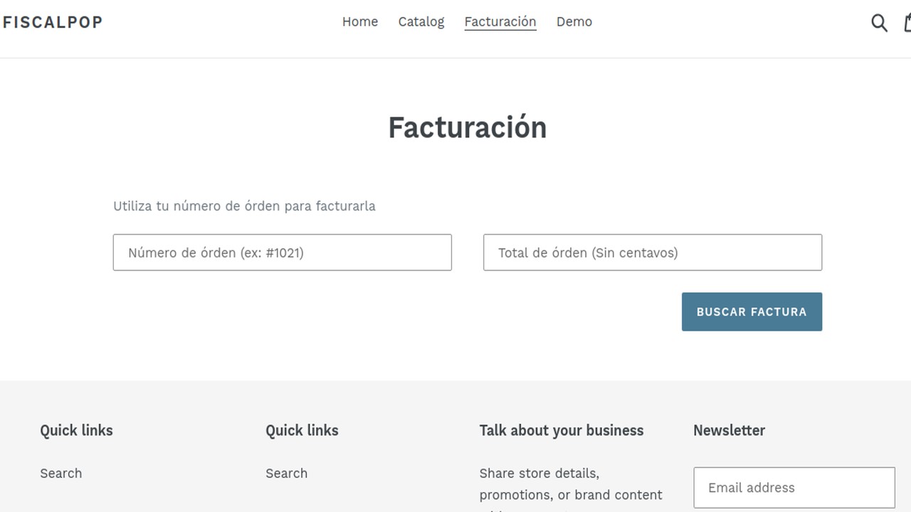 Invoicing page on your online shop