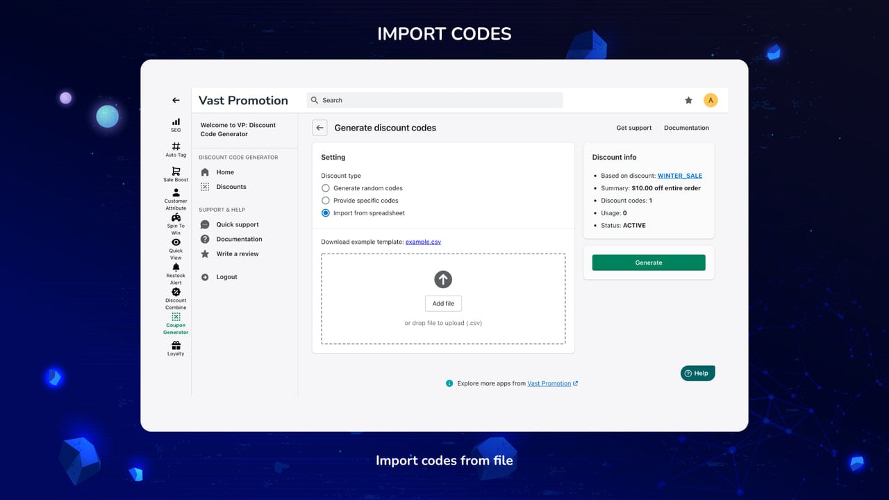 Import coupon codes from file