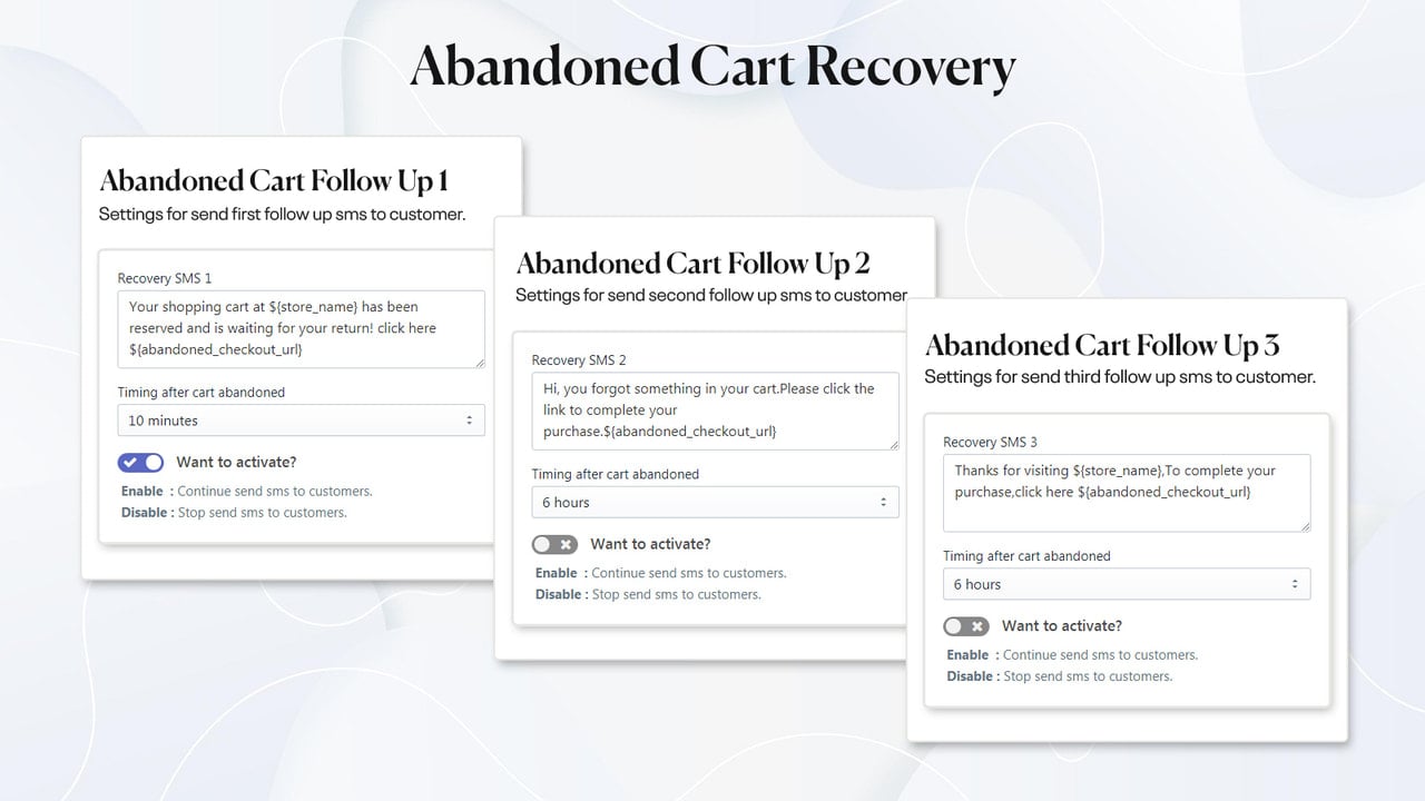 abandoned cart recovery sms with multiple occurrences