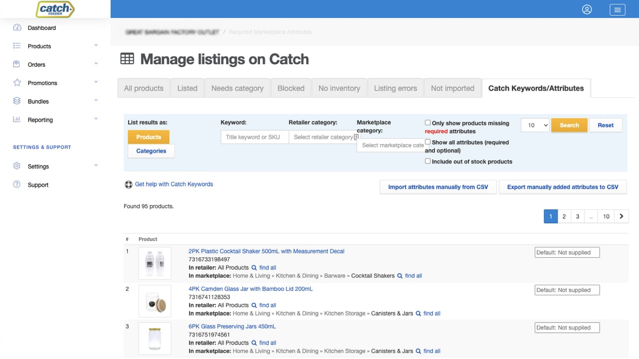 Add required marketplace product attributes and keywords