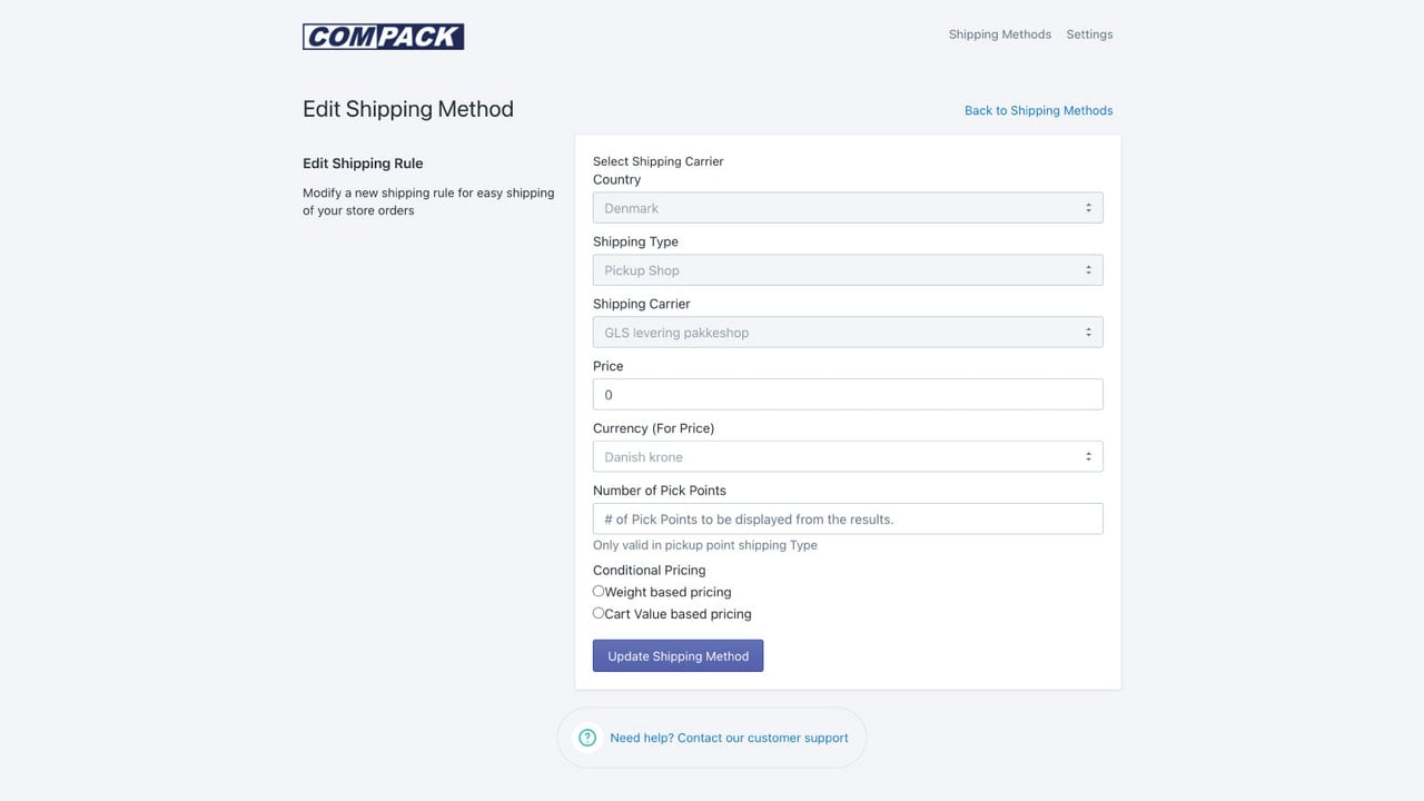 Modify Shipping Rule in App