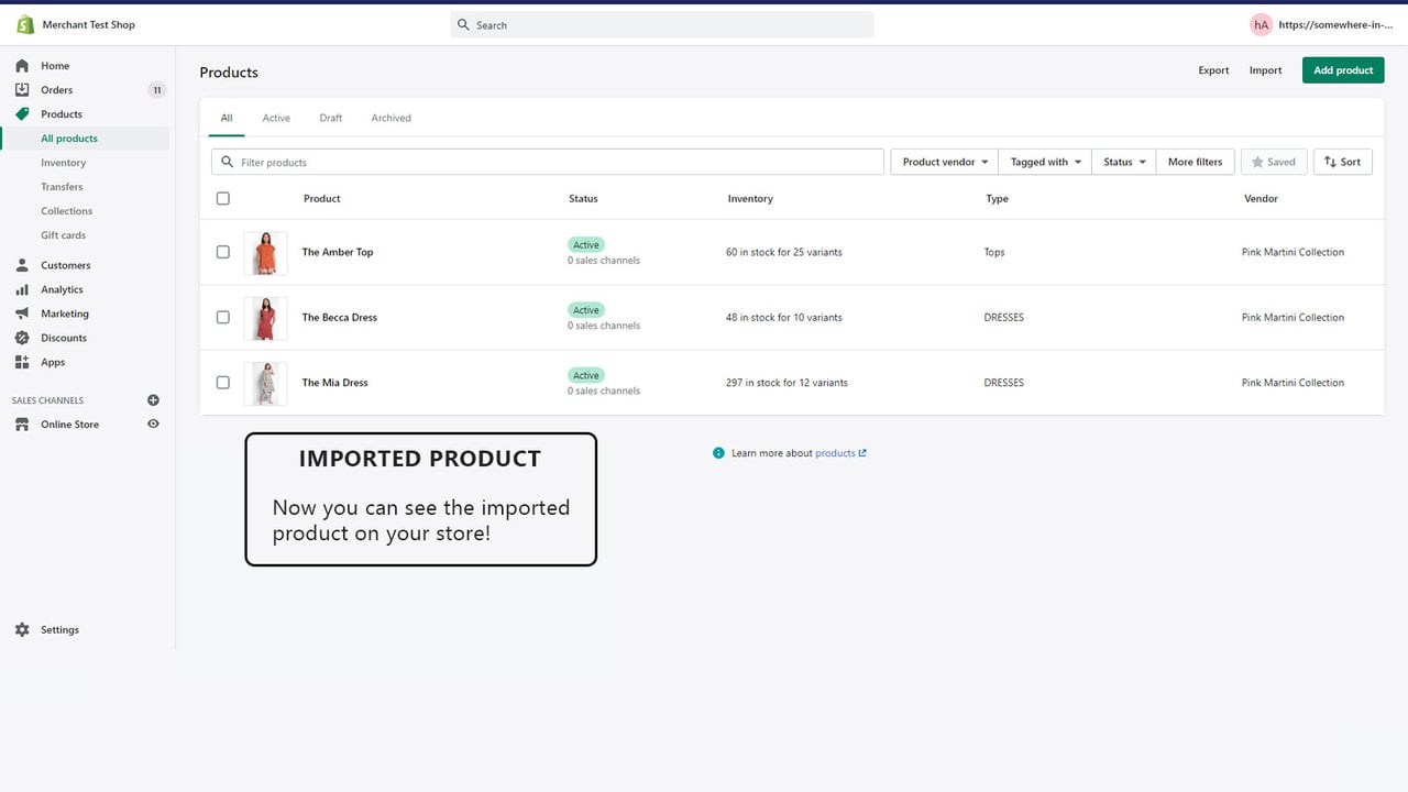 Your store imported products