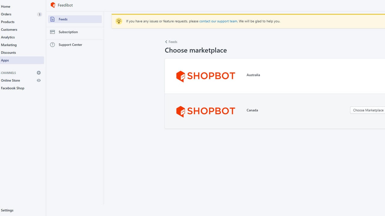 Select which country to list on Shopbot