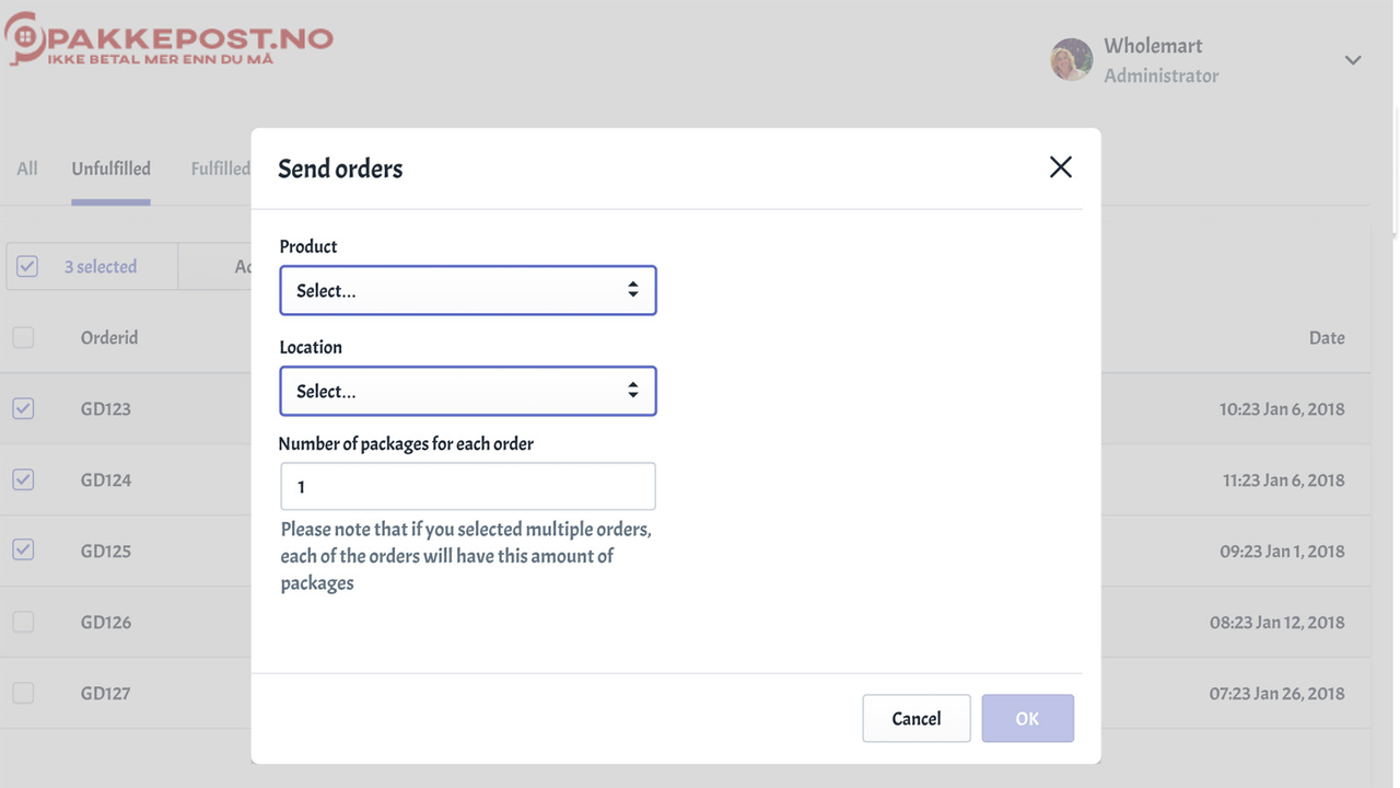 Choose shipment method