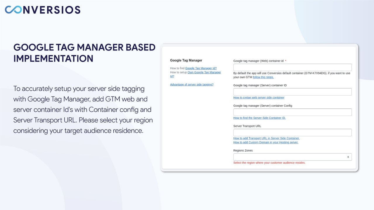 Conversios server side tagging server GTM settings