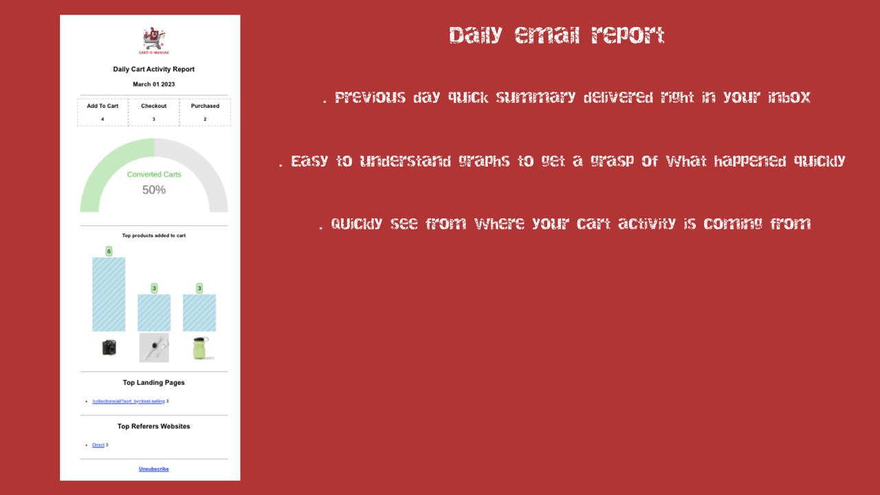 Daily email reports with easy to understand summary