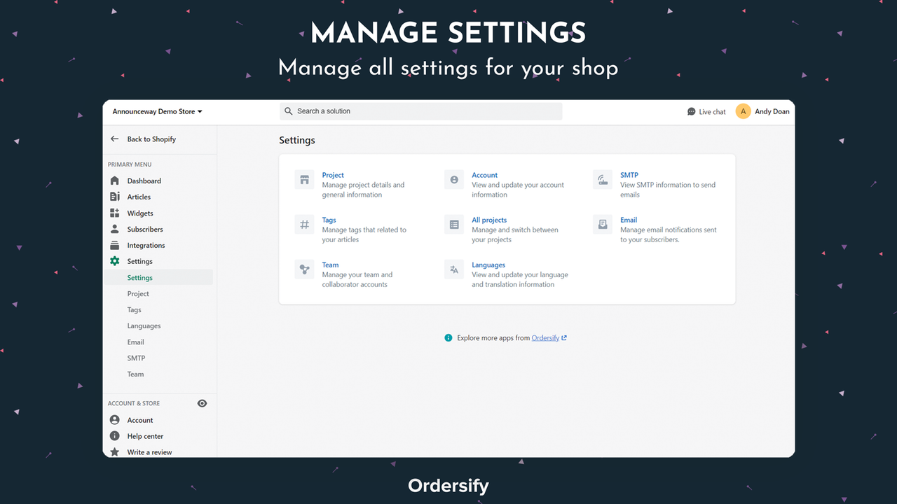 Manage settings